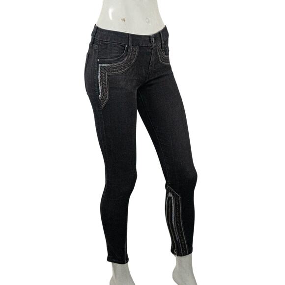 MOTHER denim Looker inside Zip Jeans Black Sheep Princess embroidered sz 26 - Picture 1 of 14
